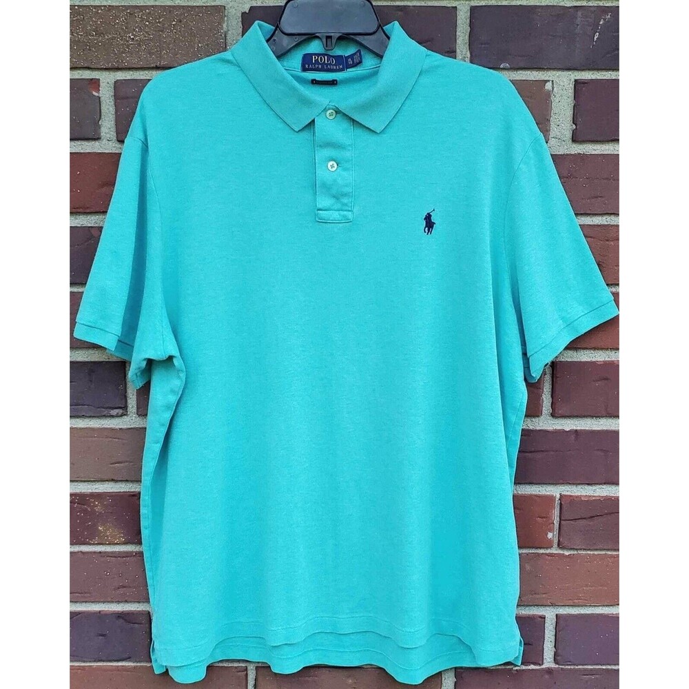 Mens RALPH LAUREN XL Short Sleeve Mint Green Polo Shirt, Classic Fit